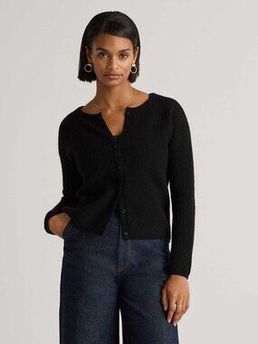 Quince Black Yak Wool Rib Crew Cardigan Lightweight Soft Sweater XS New With Tag